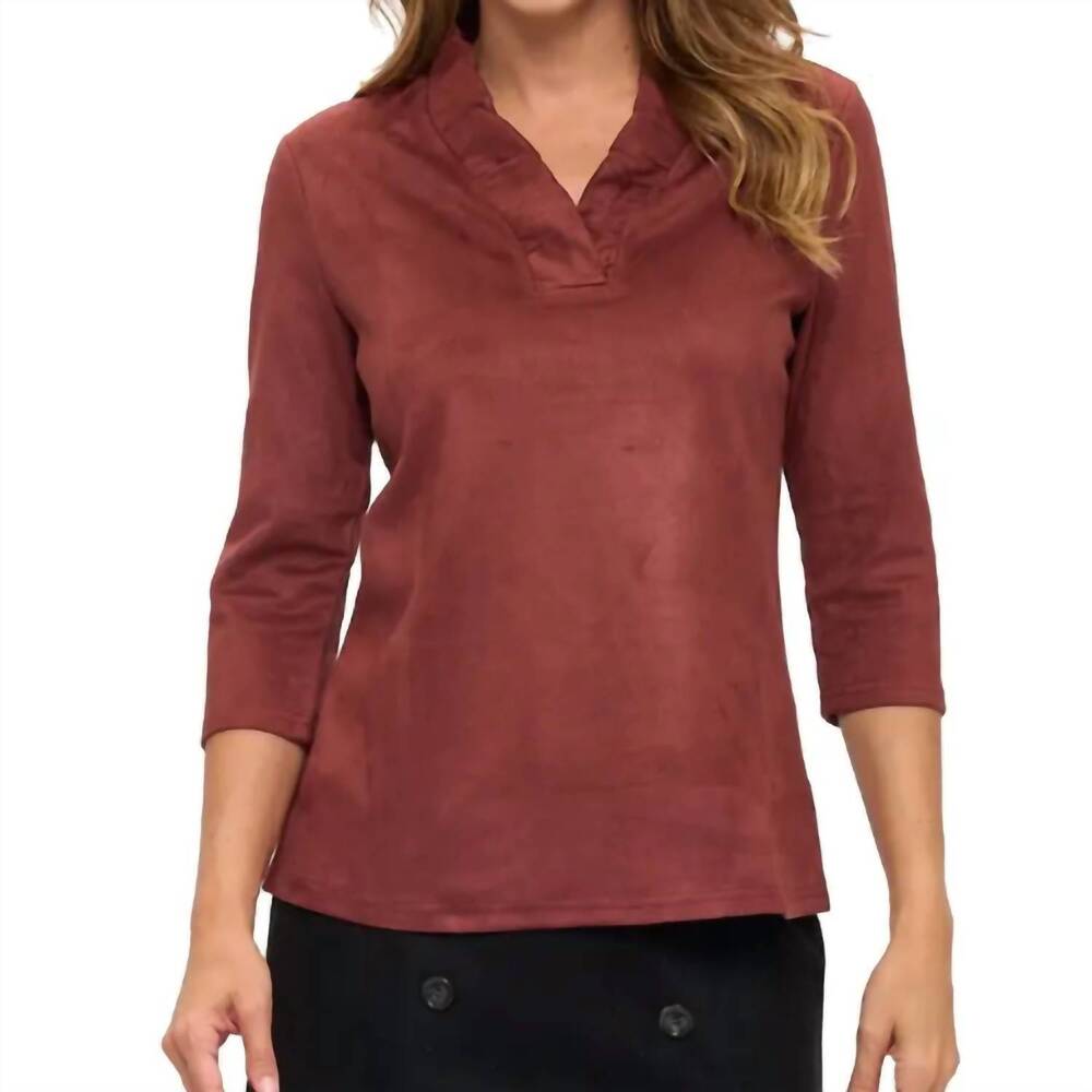 NEW ARYEH women's tabatha ruffle neck suede top in rustic